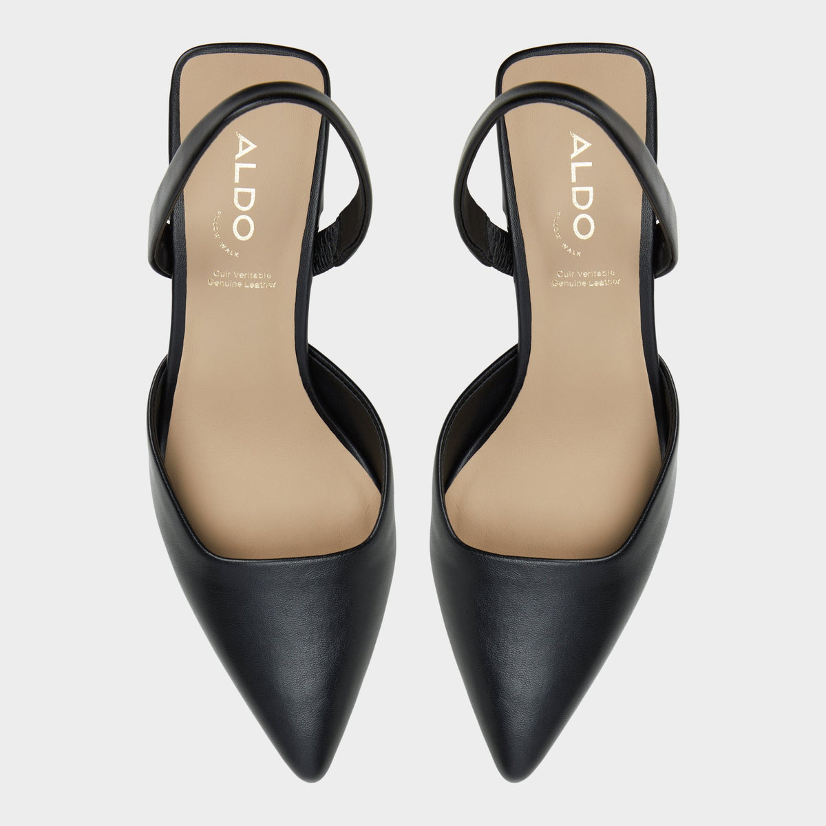 Top-down view of the Black Basanti Sling back high heel
