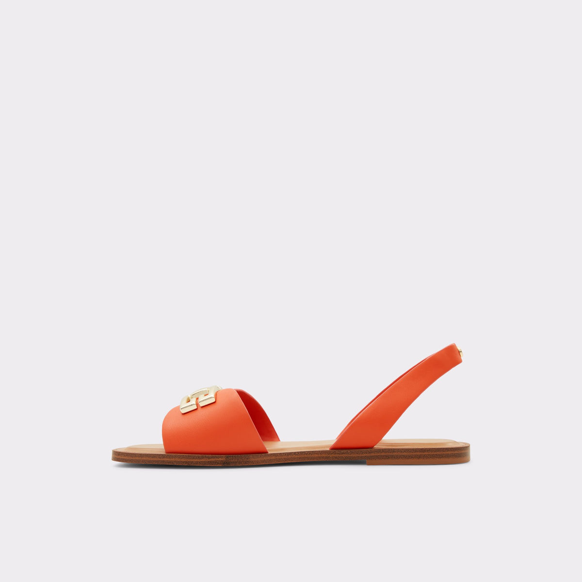 Side view of Orange Hilary Sling back flat sandal