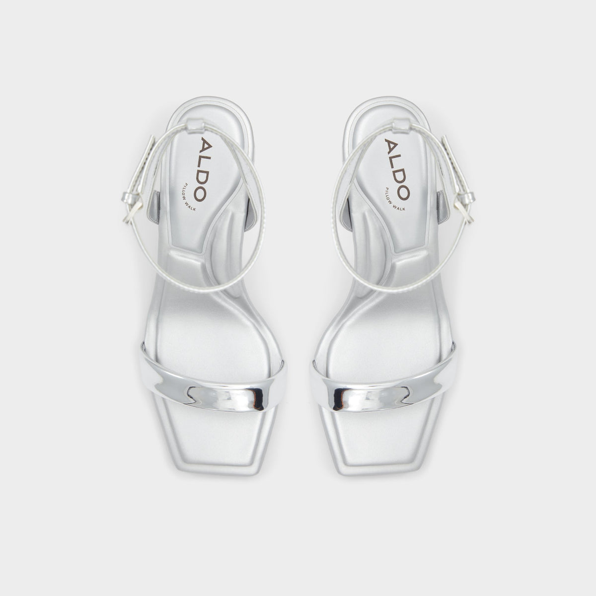 Top-down view of the Silver Aurorai Strappy heeled sandal