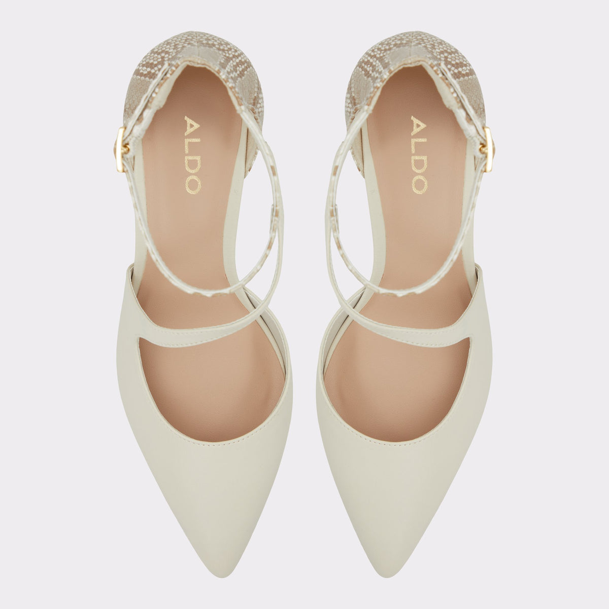 Top-down view of the Other White Annodar Ankle strap heeled shoe