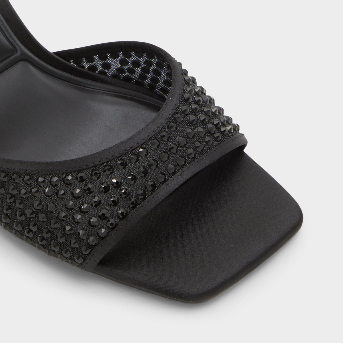 Close-up of the Black Agatha Heeled mule