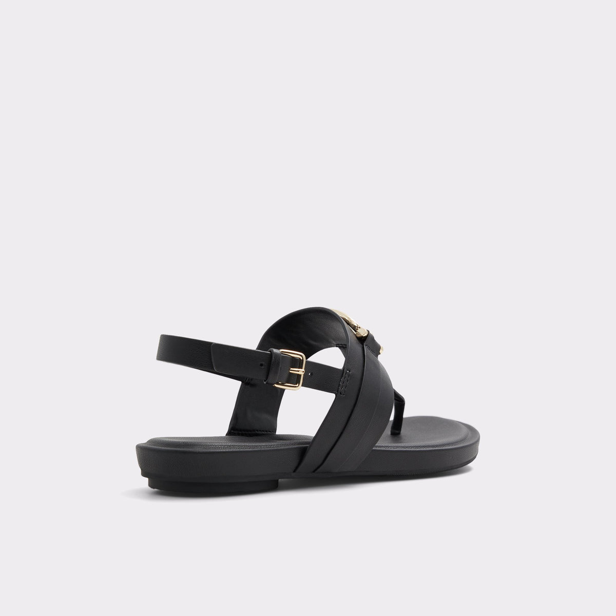 Three-quarter angle of Black Adraynwan T-strap sandal's back side