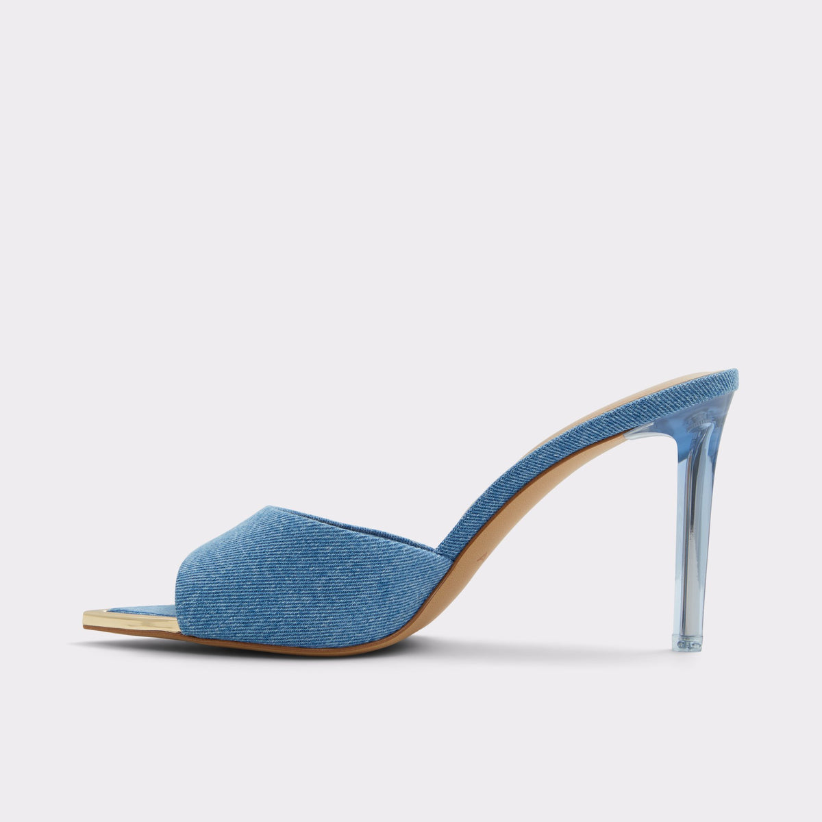 Side view of Medium Blue Anniebrilden Mule