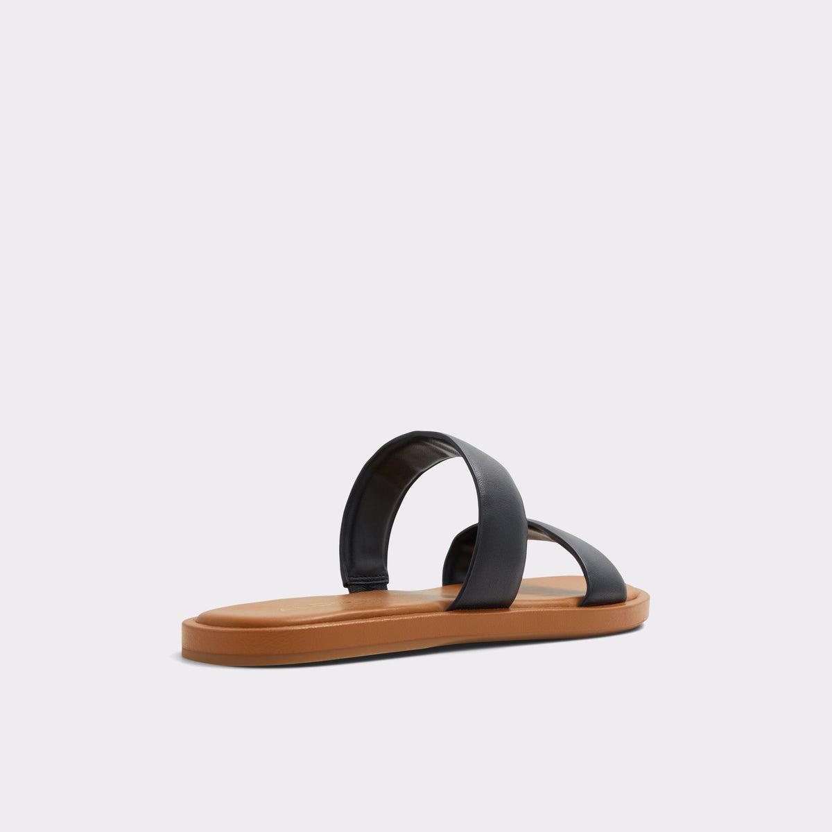 Three-quarter angle of Black Krios Strappy flat sandal's back side