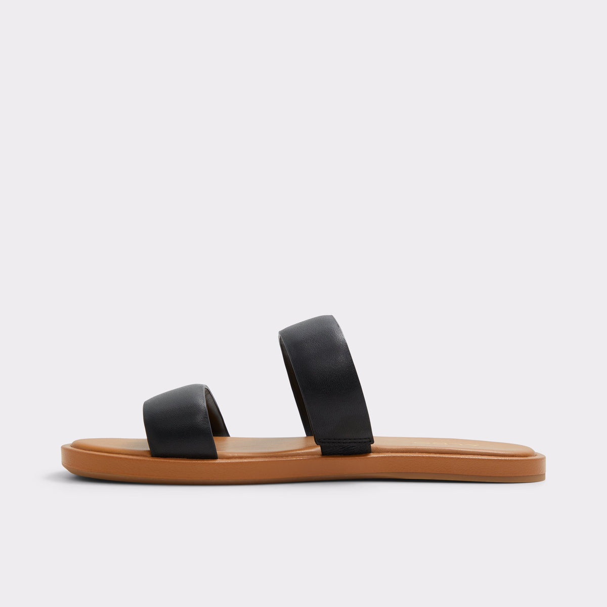 Side view of Black Krios Strappy flat sandal