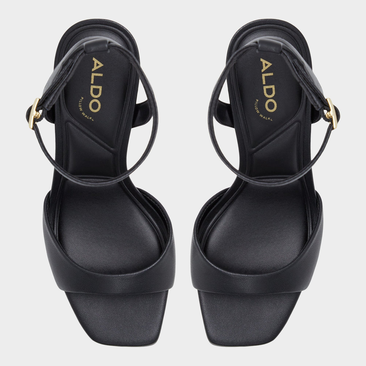Top-down view of the Black Sake Black strappy stiletto sandal