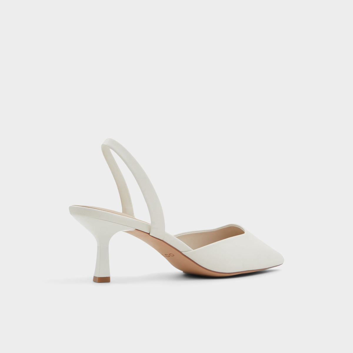 Three-quarter angle of White/bone Gavedessi Slingback kitten heel's back side