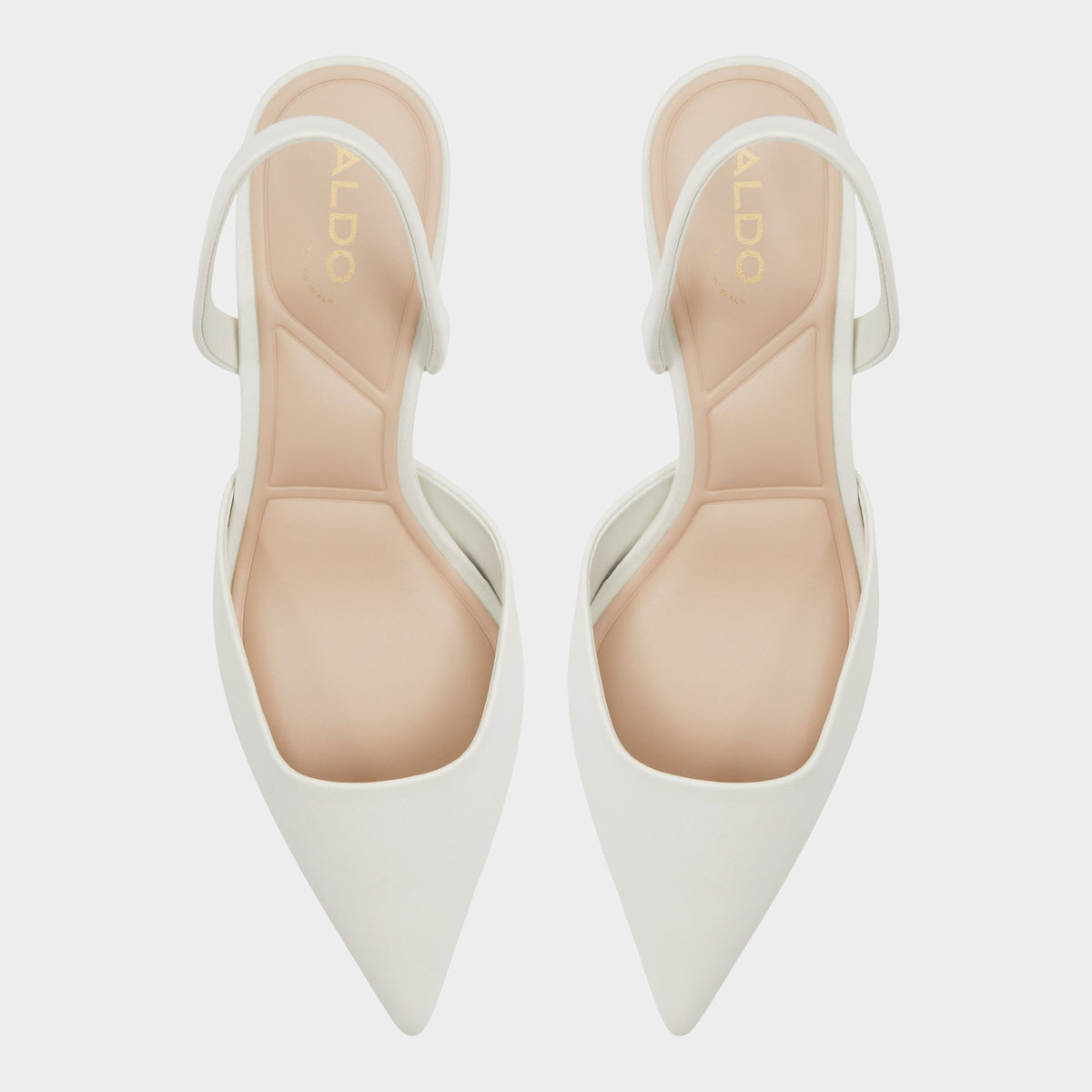 Top-down view of the White/bone Gavedessi Slingback kitten heel