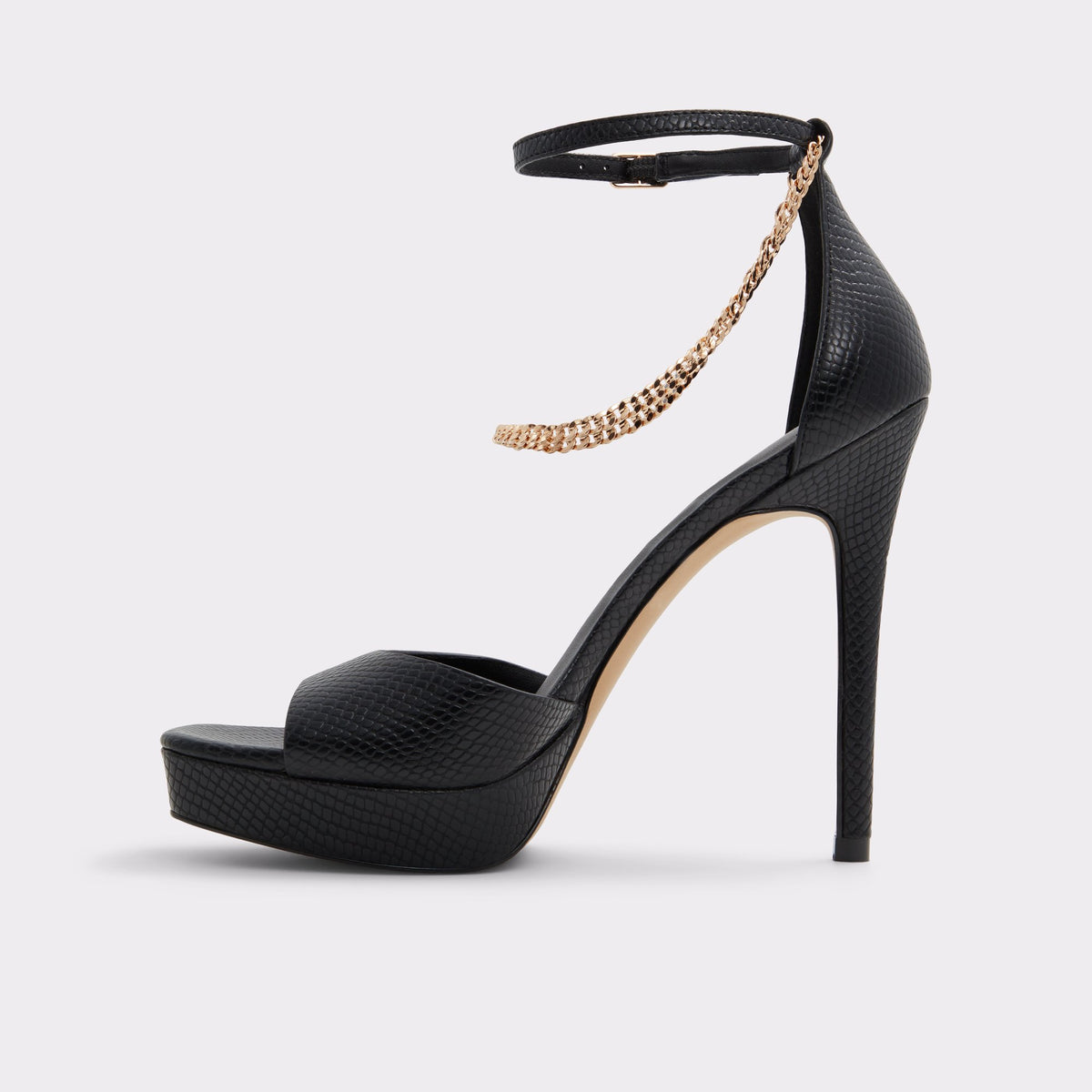 Side view of Other Black Prisilla Black strappy sandal