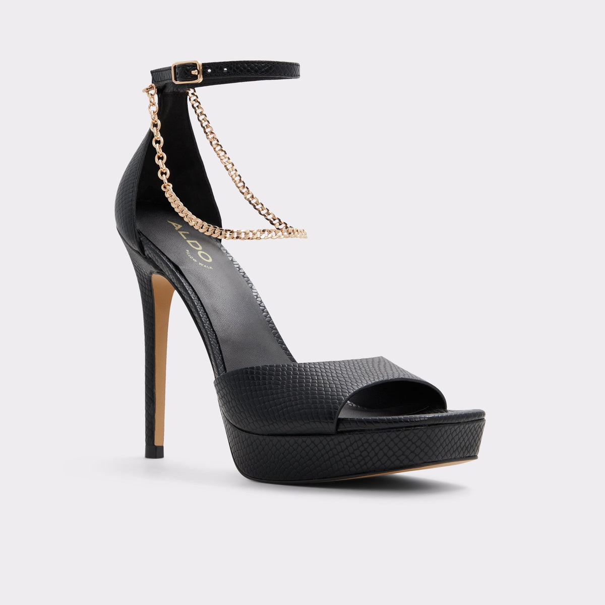 Three-quarter angle of Other Black Prisilla Black strappy sandal's front side