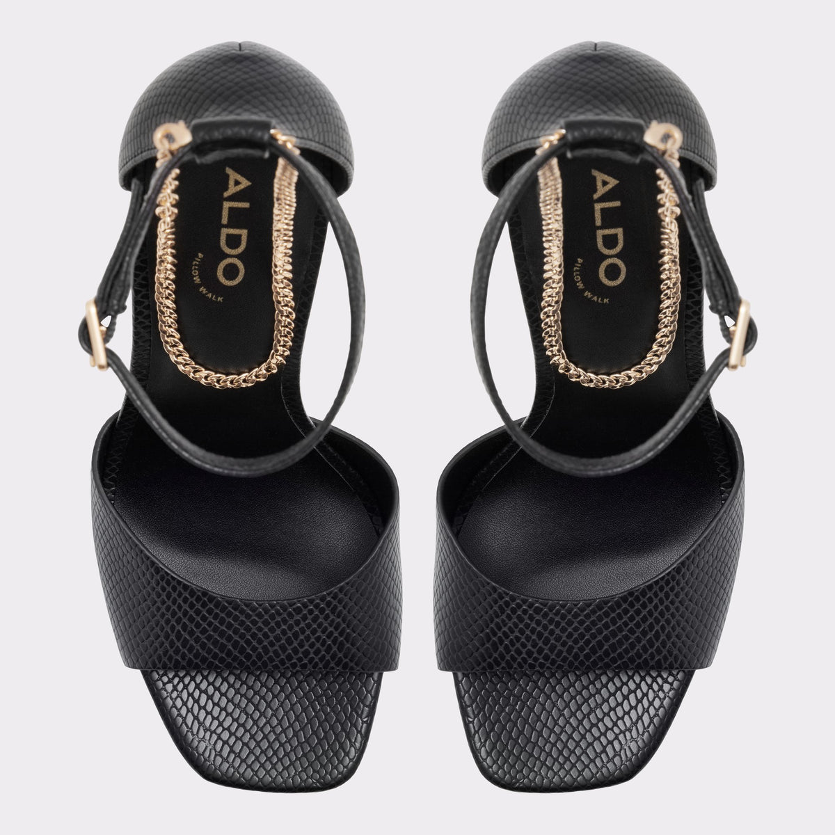 Top-down view of the Other Black Prisilla Black strappy sandal