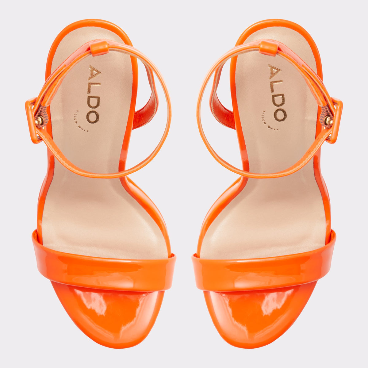 Top-down view of the Bright Orange Kat Strappy sandal