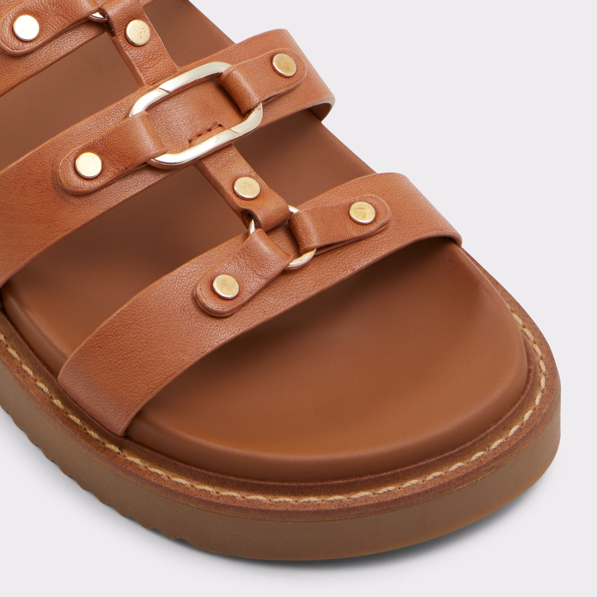 Close-up of the Medium Brown Mariesoleil Strappy flat sandal