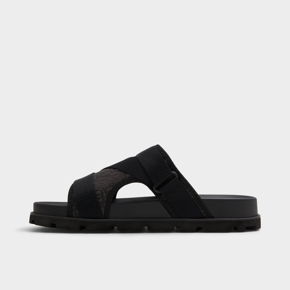Side view of Open black Deniels Slide sandal