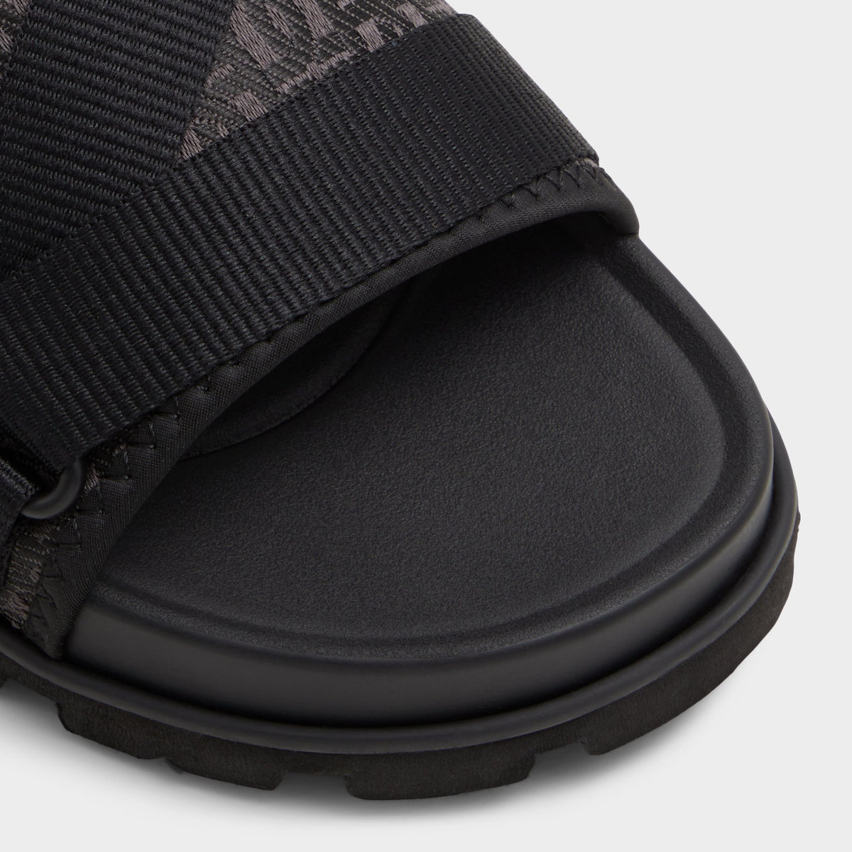 Close-up of the Open black Deniels Slide sandal