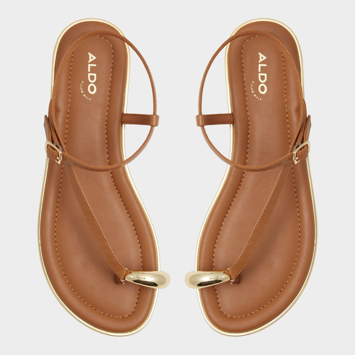 Top-down view of the Medium Brown Jomali Strappy flat sandal