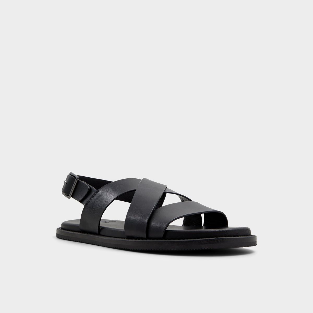 Three-quarter angle of Black Fredo Flat sandals's front side