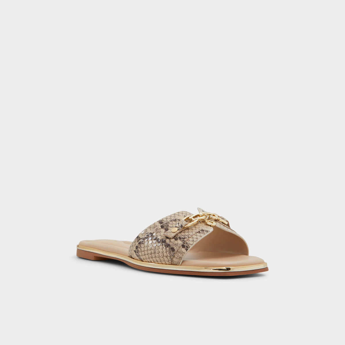 Three-quarter angle of Brown Multi Alamassi Slide sandal's front side