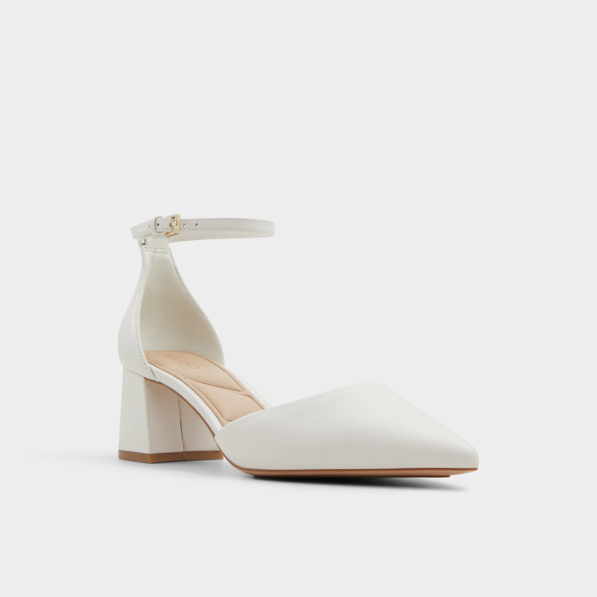 Angle de trois quarts de la face avant de Blanc/Oss Uneral Chaussure à talon haut