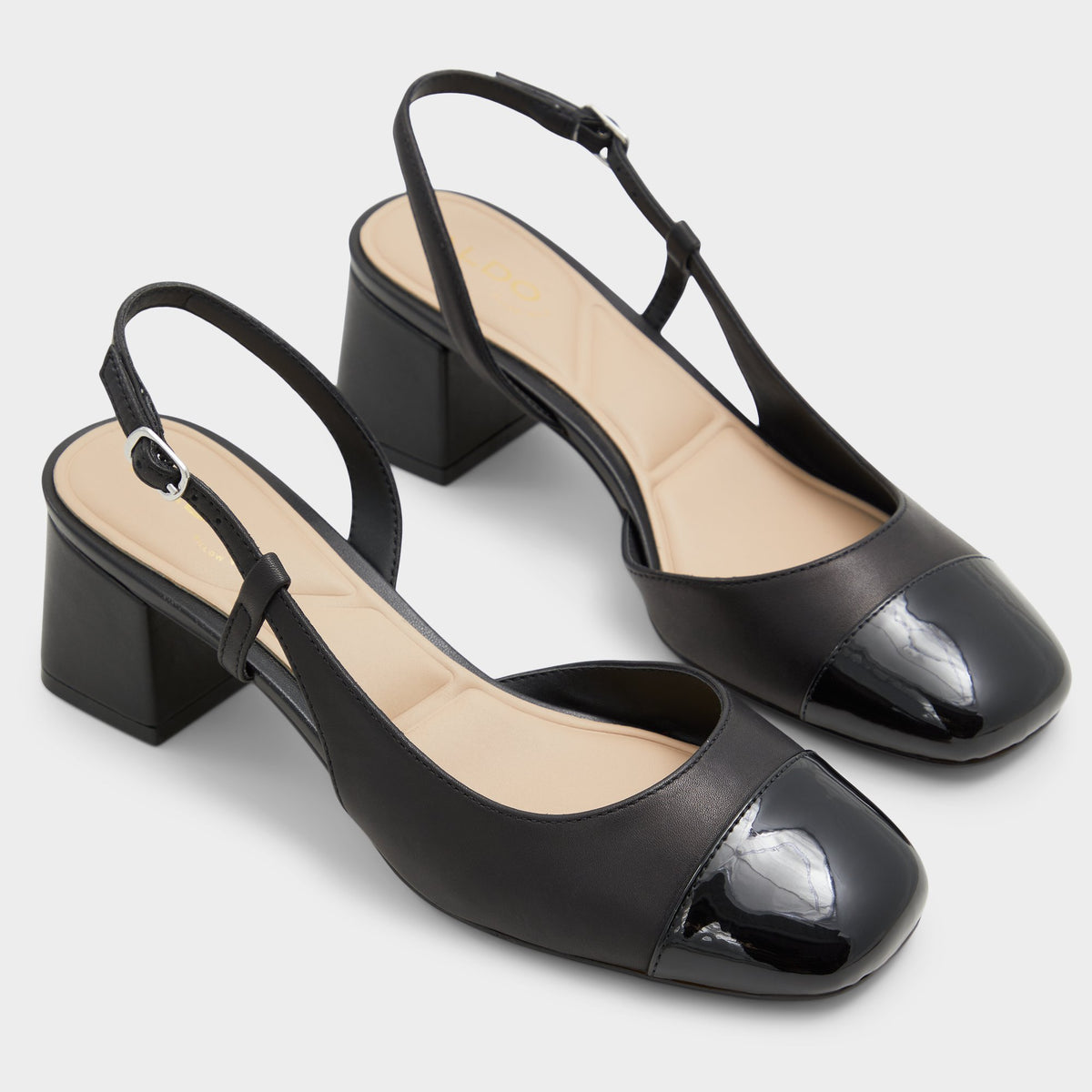 Highlighted view of a pair of Black Bialle Slingback heels