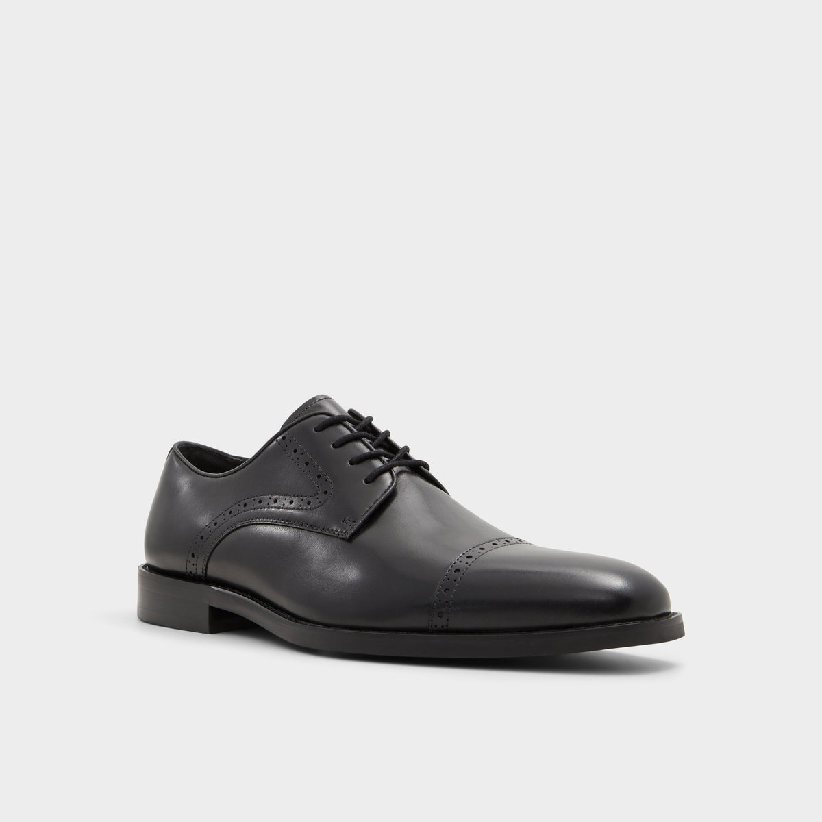 Three-quarter angle of Black Bronko Derby shoe's front side