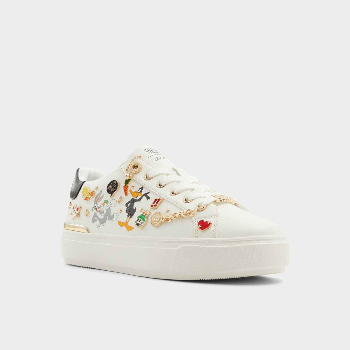 Three-quarter angle of White Ltlowtoppins Looney Tunesâ¢ x ALDO's front side