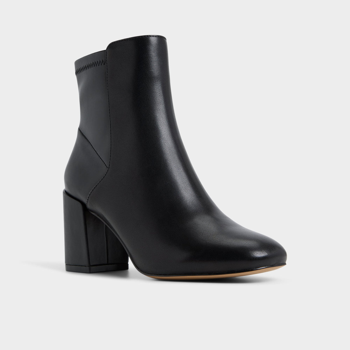 Three-quarter angle of Black Satorimini Block heel ankle boot's front side