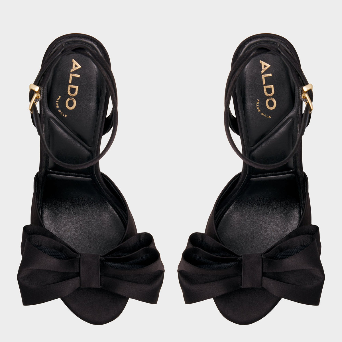 Top-down view of the Black Tinsletta Strappy heeled sandal