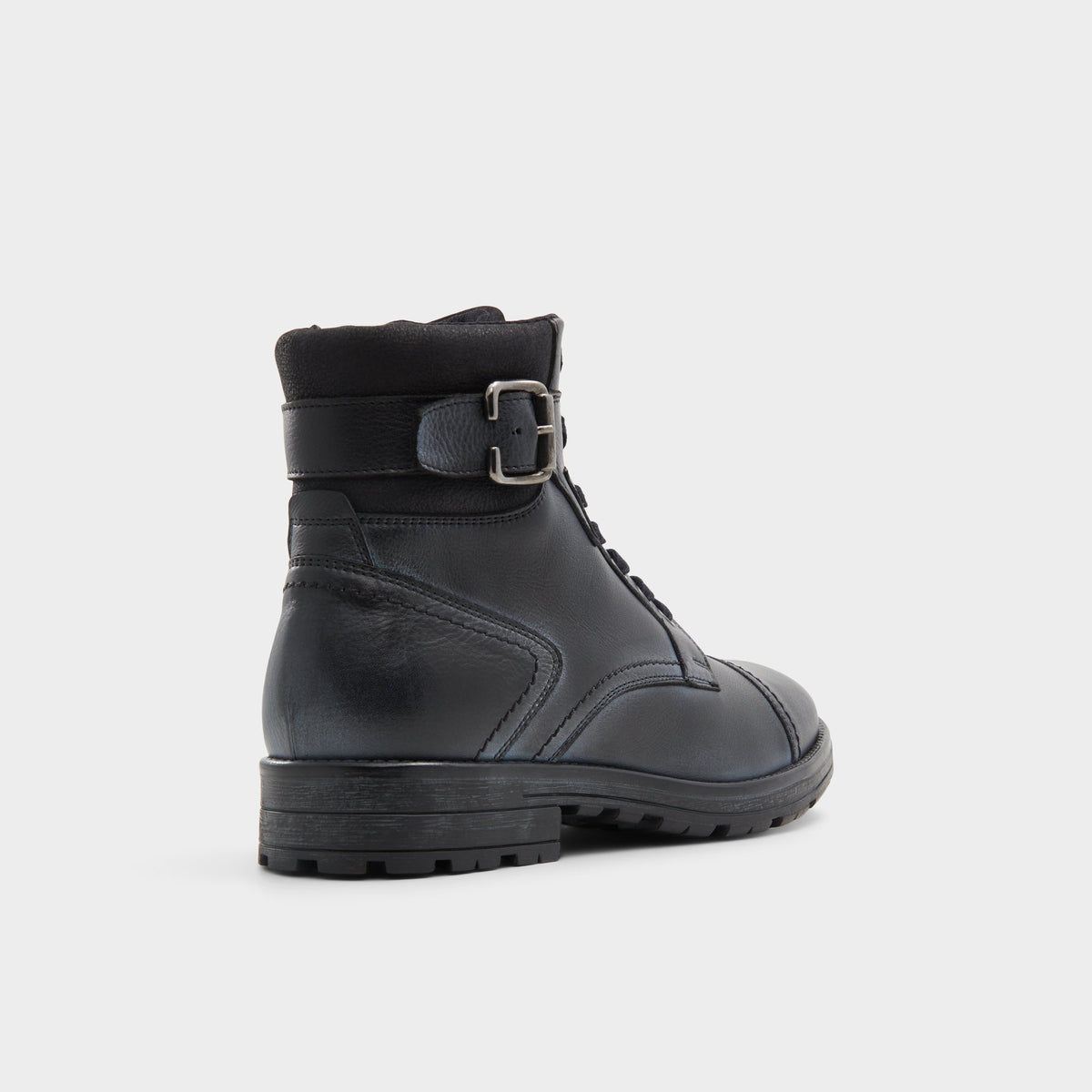 Three-quarter angle of Black Granger Lace-up boot's back side