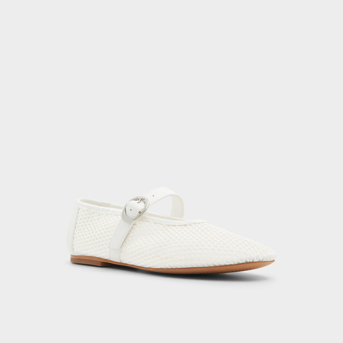 Three-quarter angle of White Quincey Ballet flat's front side