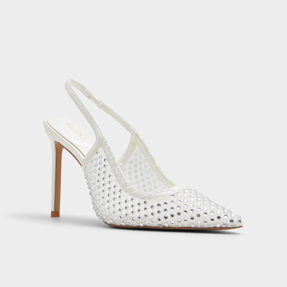 Three-quarter angle of White/Bone Marciana Slingback heel's front side
