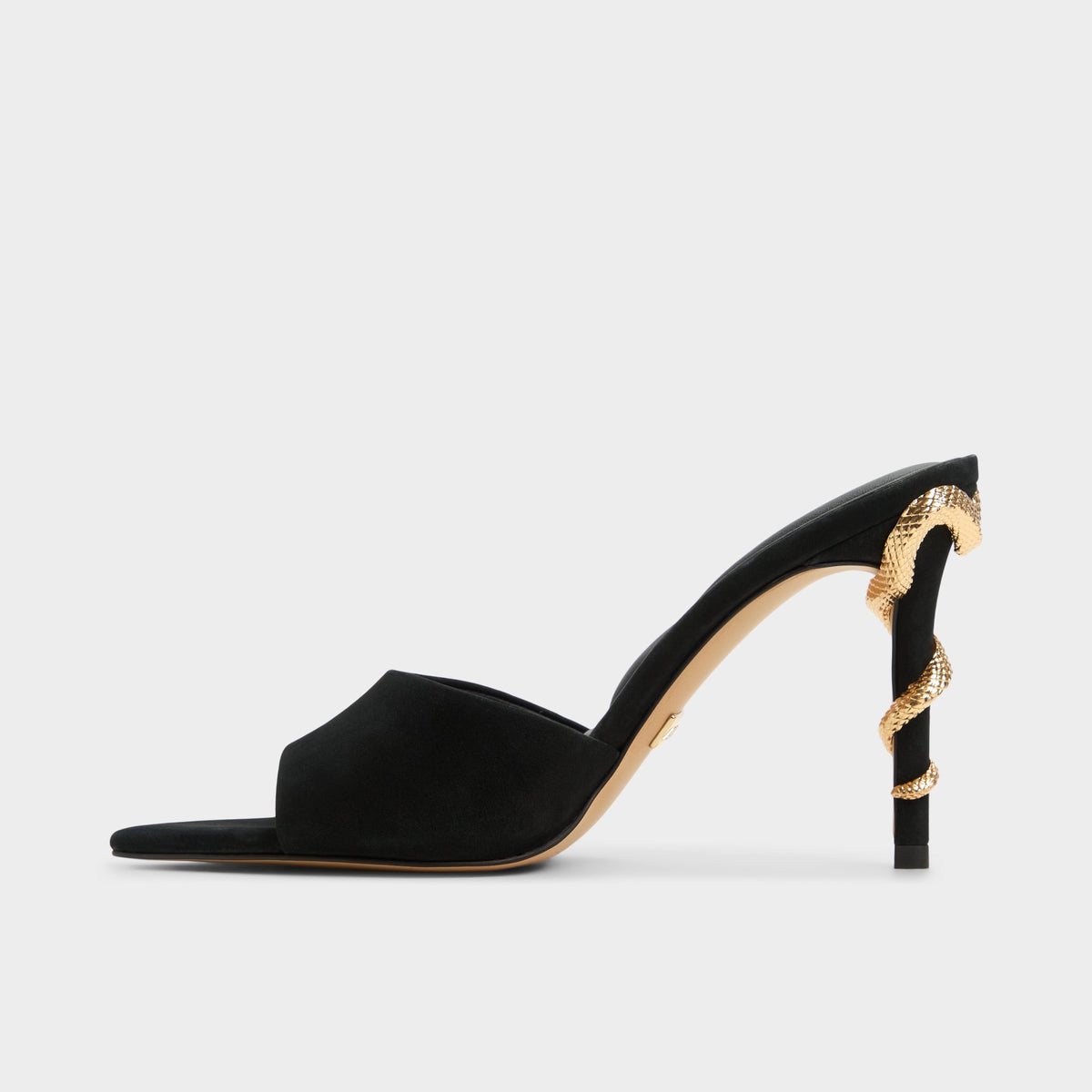 Side view of Other Black Seashella Heeled mule
