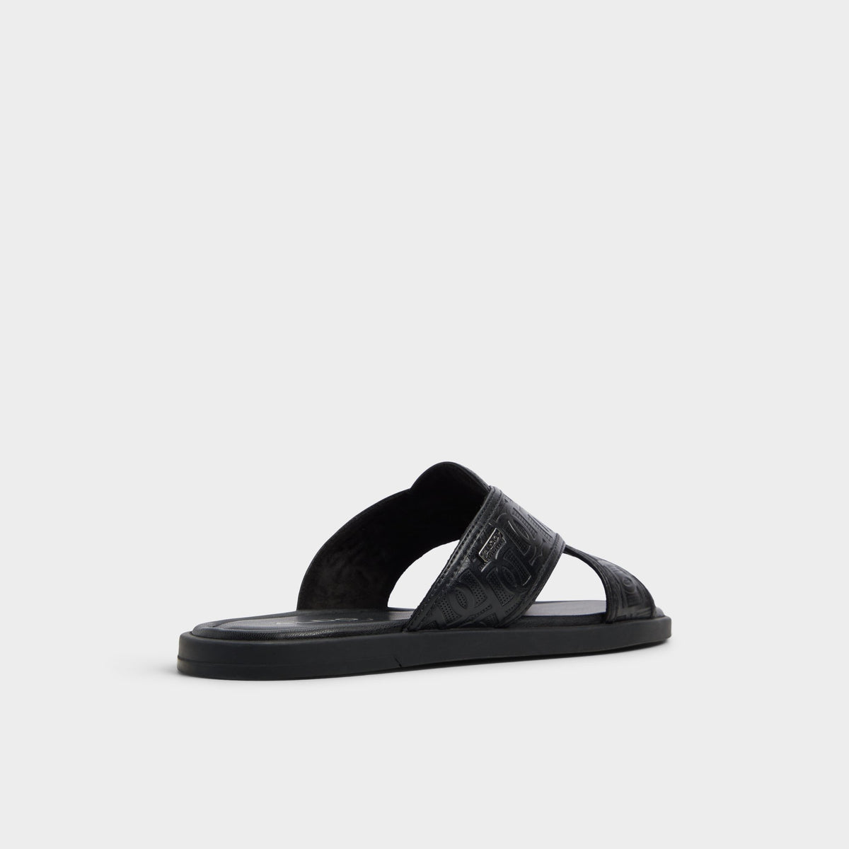 Angle de trois quarts de l'arrière de Noir Ouvert Olino Slide sandal