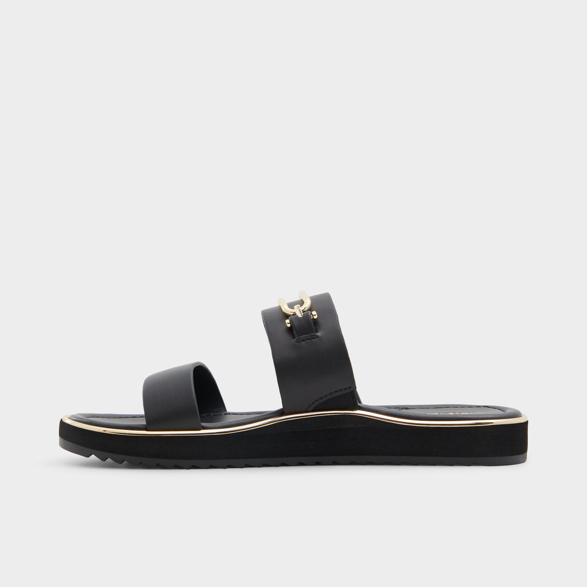 Side view of Other black Lagoon Strappy flat sandal