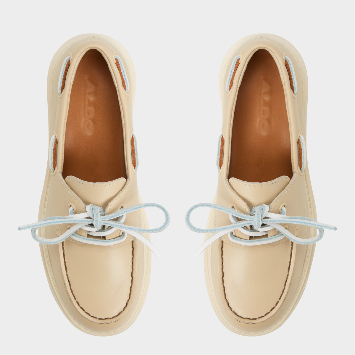 Top-down view of the Beige Seaport Boat shoe