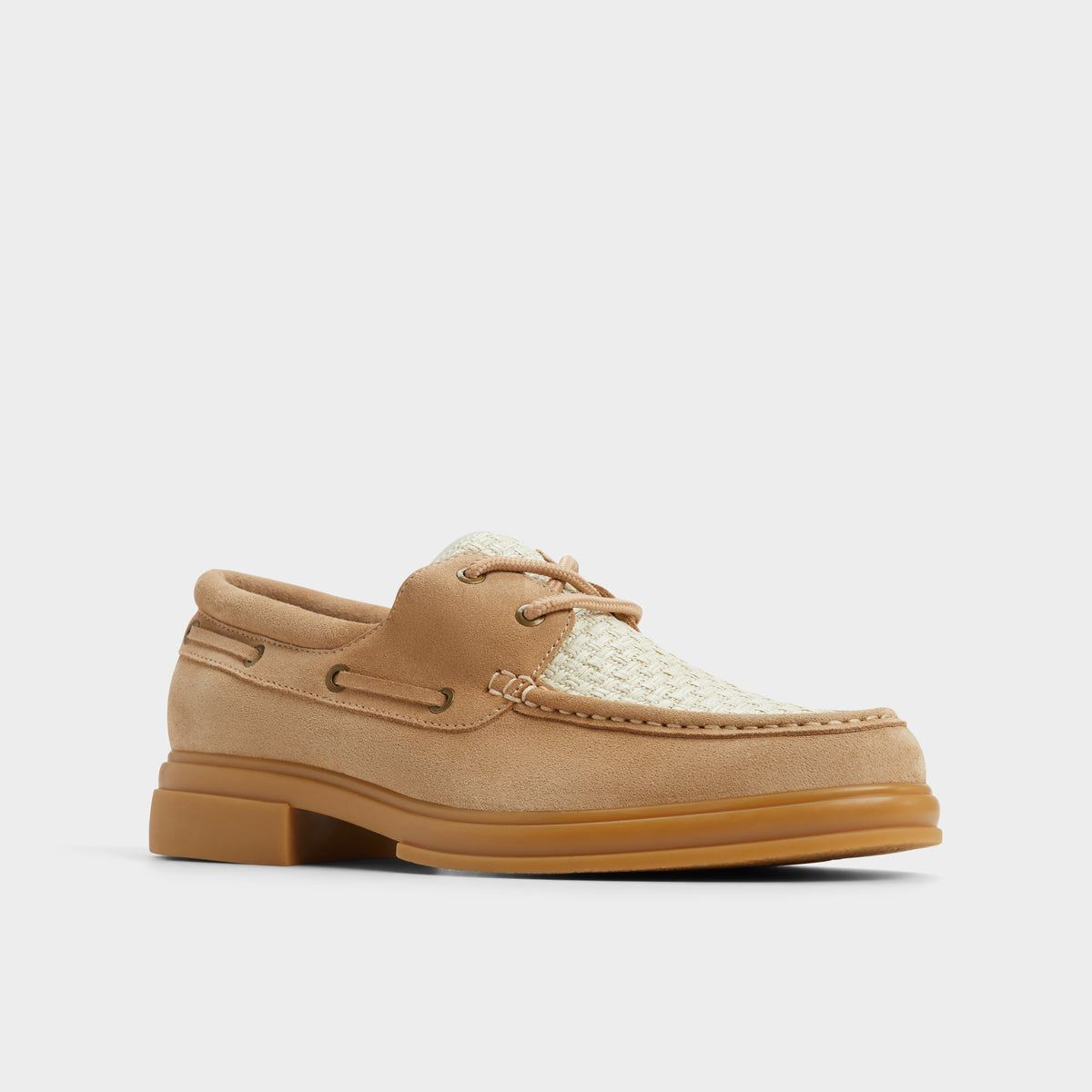Three-quarter angle of Beige Seaexplorer Boat shoe's front side