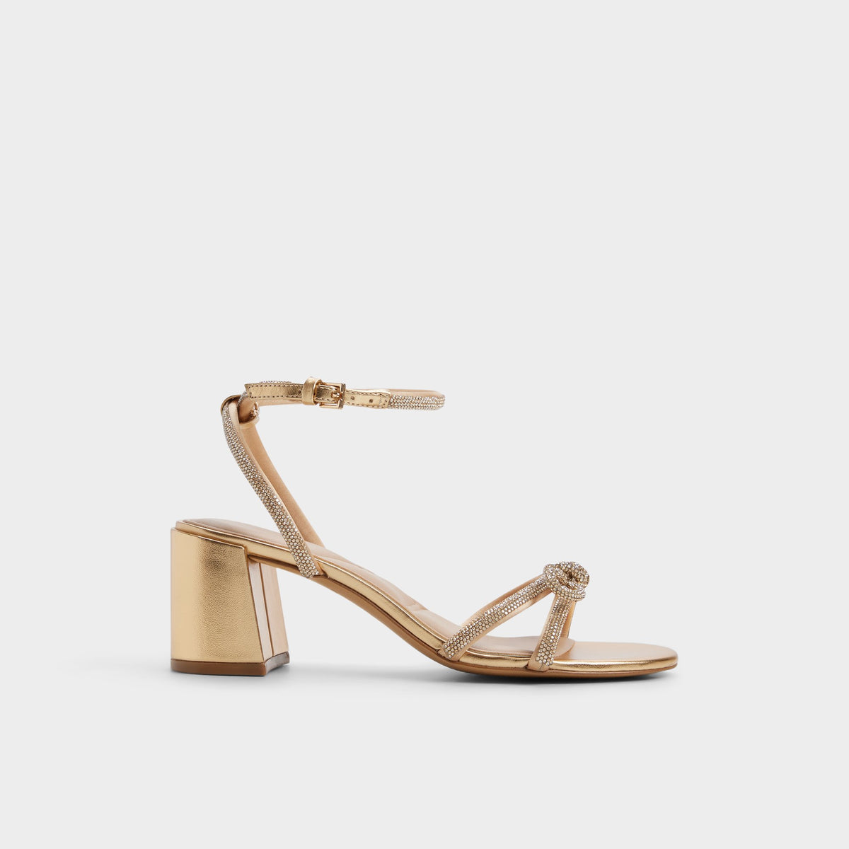 Main View of Gold Bouclette Strappy heeled sandal for Womens