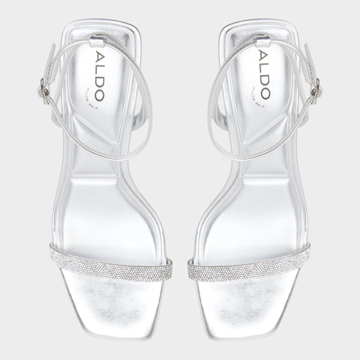 Top-down view of the Silver Kirri Strappy heeled sandal