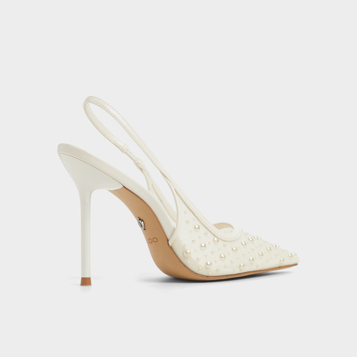 Angle de trois quarts de l'arrière de Autre Blanc Pearlescent Talon haut à bride arrière