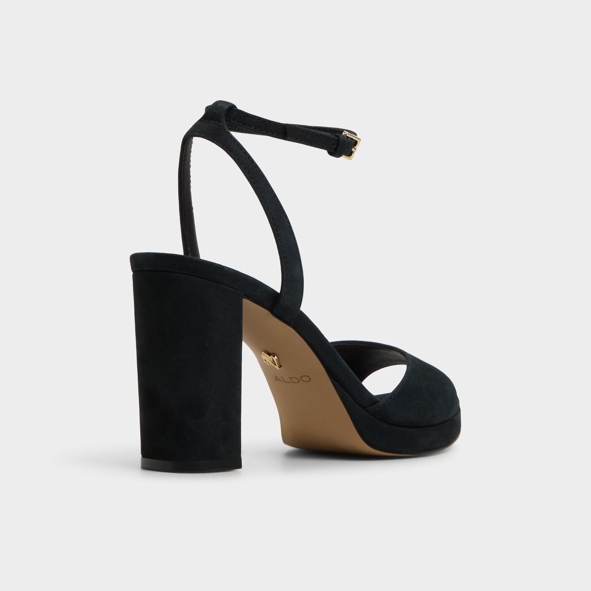 Angle de trois quarts de l'arrière de Noir Gracious-xt Strappy heeled sandal