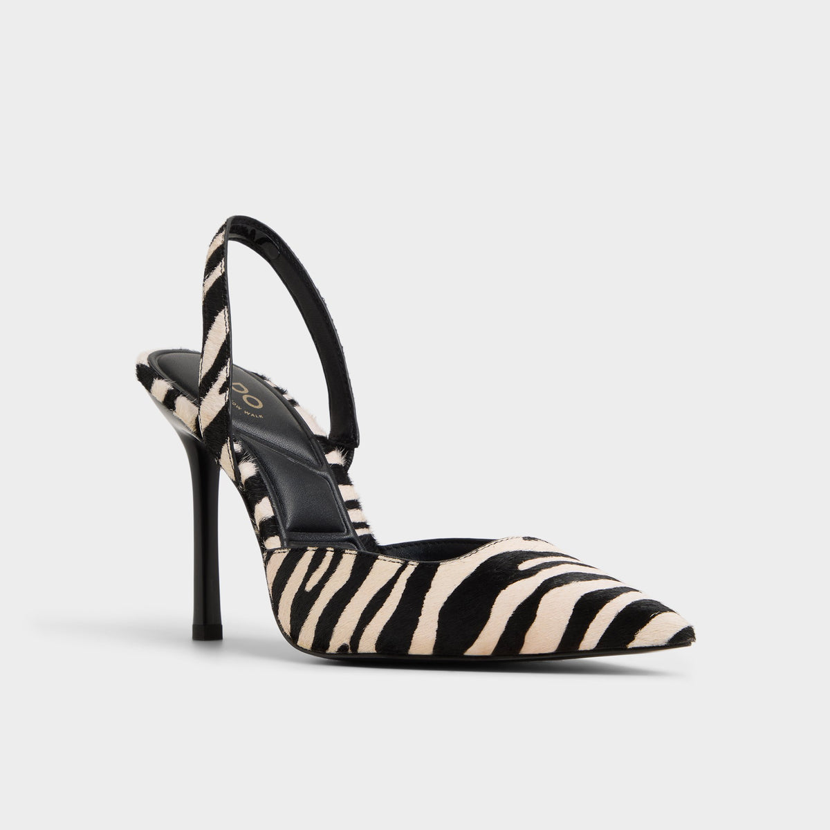 Three-quarter angle of White/Black Berolden Slingback heel's front side