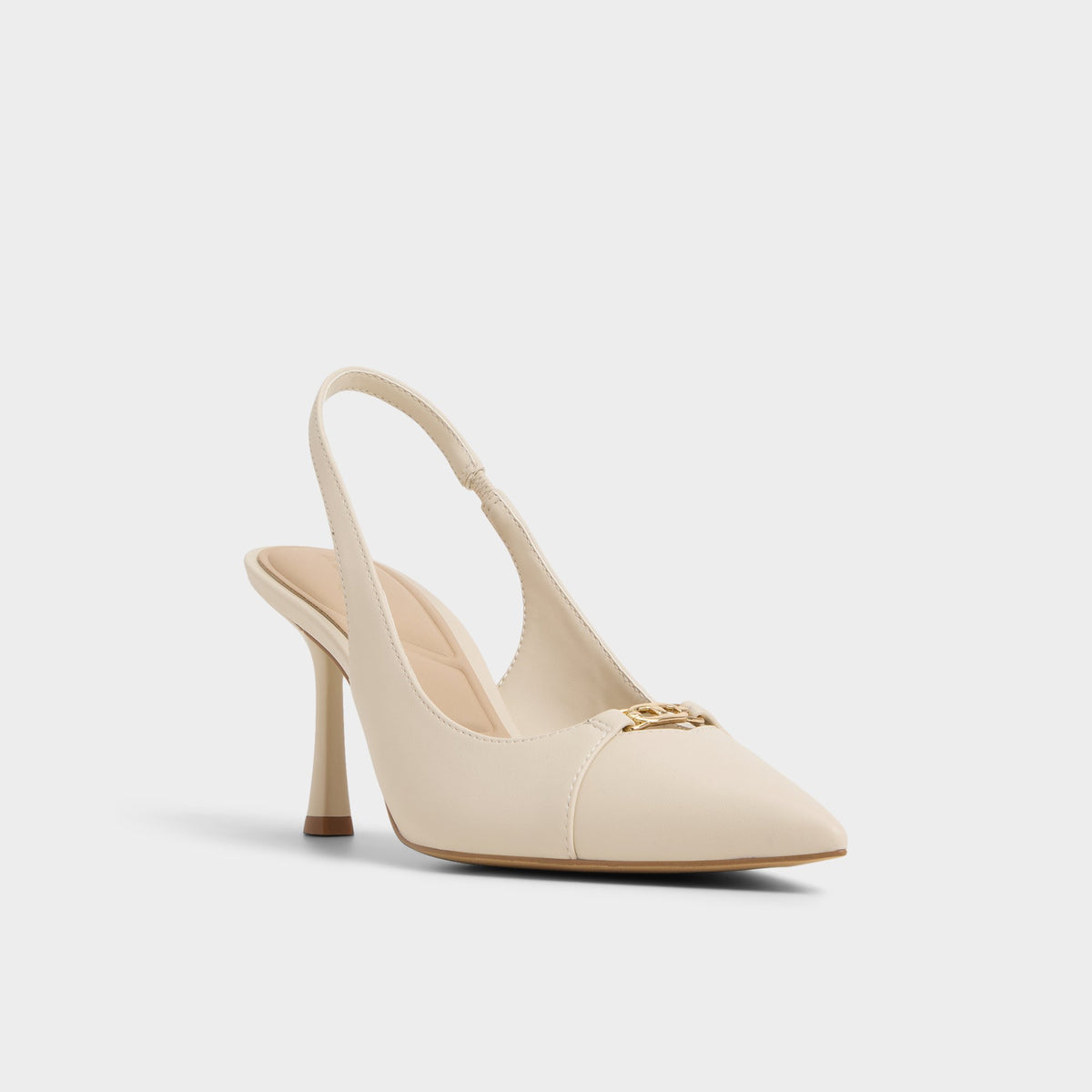 Three-quarter angle of Other white Augustas Slingback heel's front side