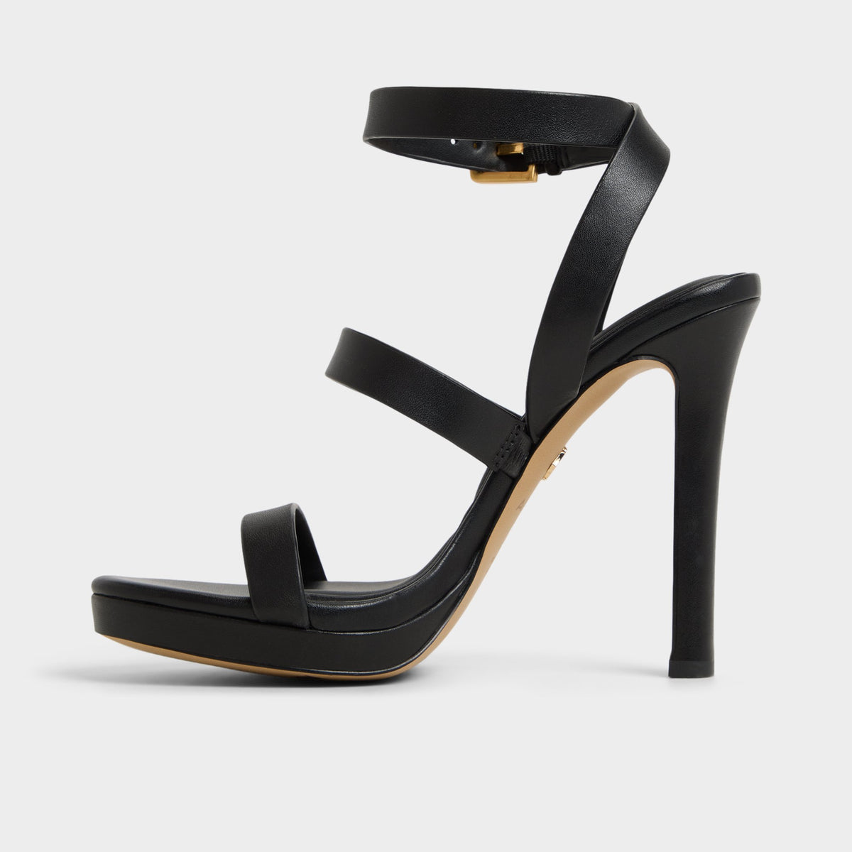 Side view of Black Kardy Strappy heeled sandal