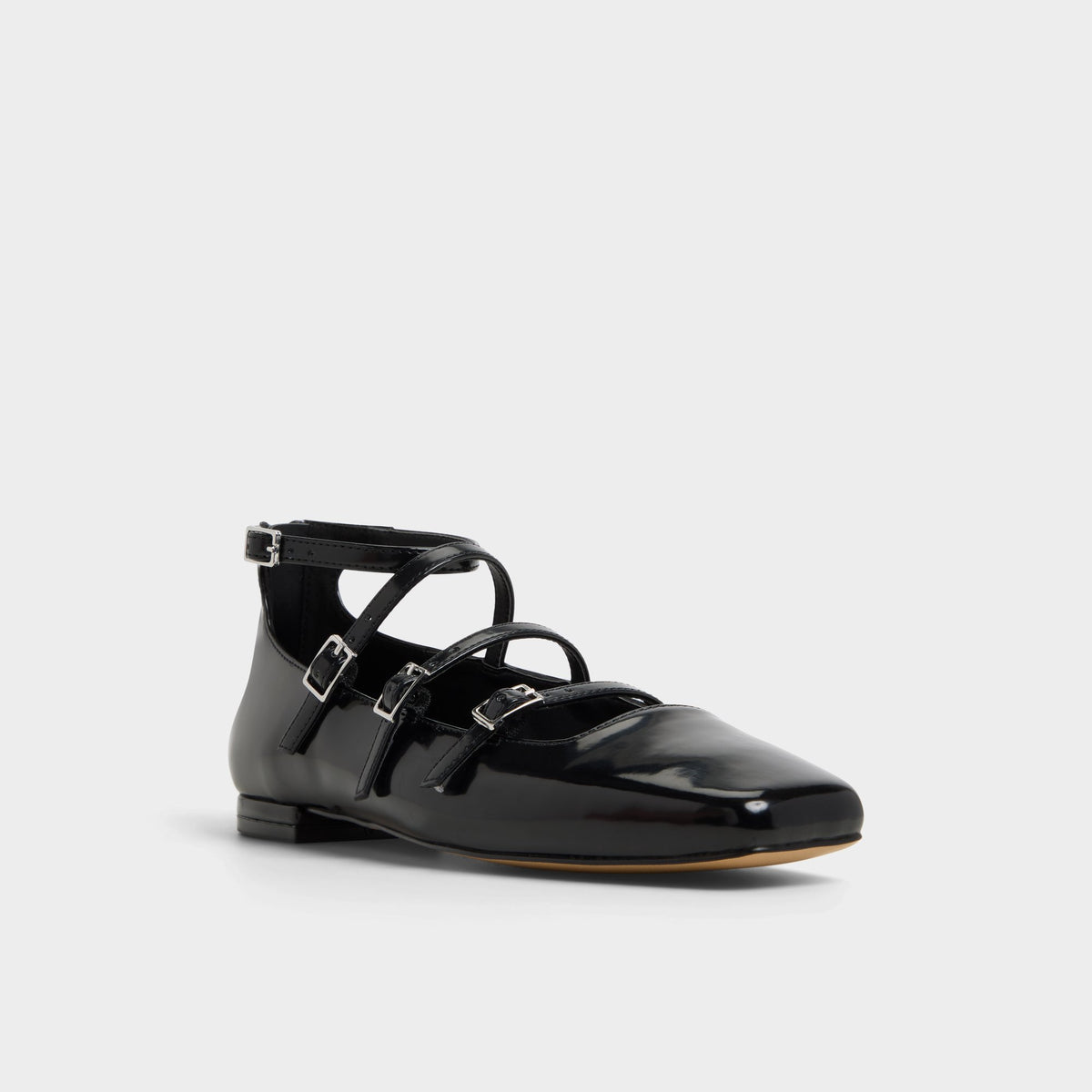 Three-quarter angle of Black Nelta Ballet flat's front side