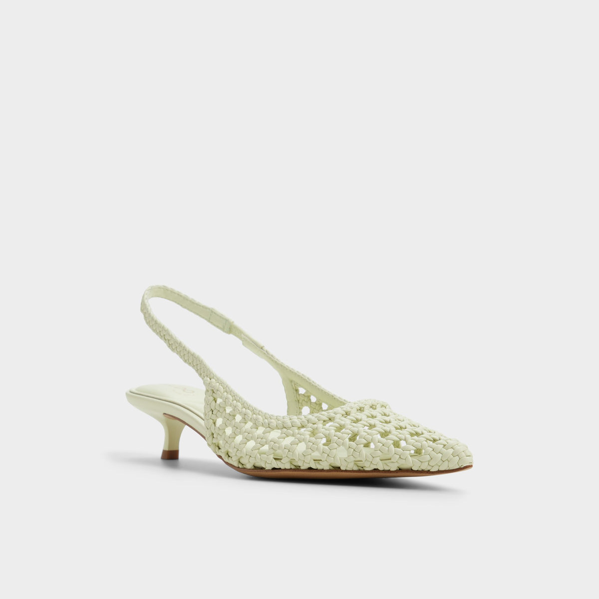 Three-quarter angle of Other green Violettia Slingback kitten heel's front side