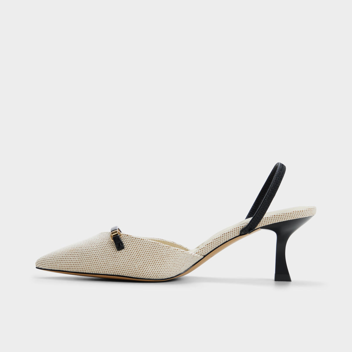 Side view of Open natural Nailah Slingback kitten heel