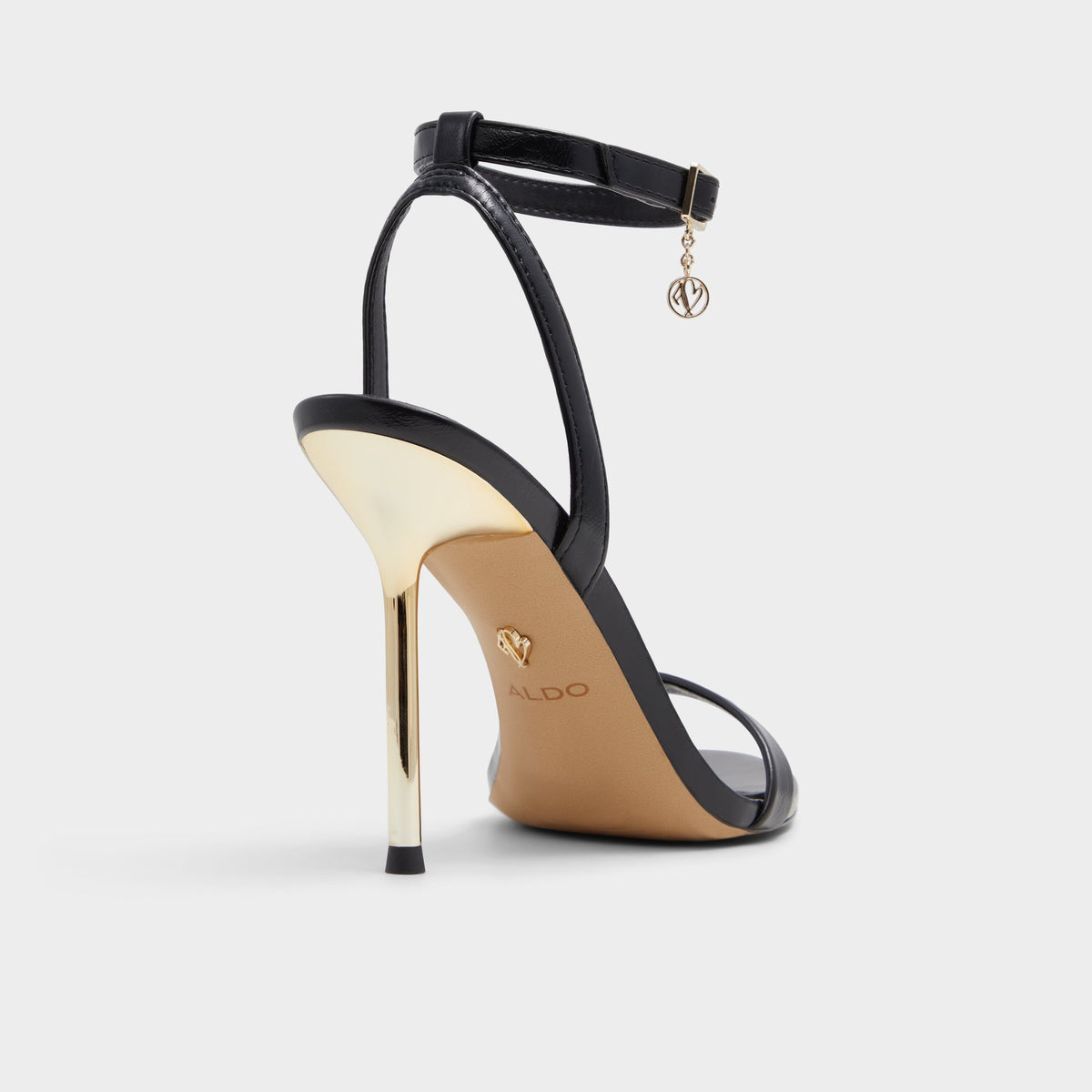 Three-quarter angle of Black Maristou-xt Strappy heeled sandal's back side