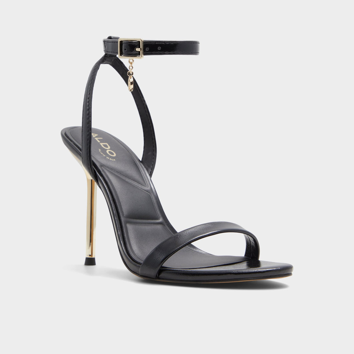 Three-quarter angle of Black Maristou-xt Strappy heeled sandal's front side