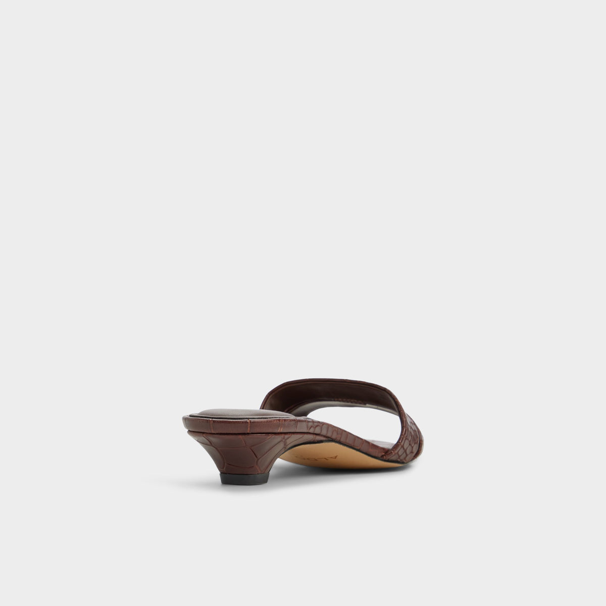 Three-quarter angle of Dark brown Scarletta Heeled mule's back side