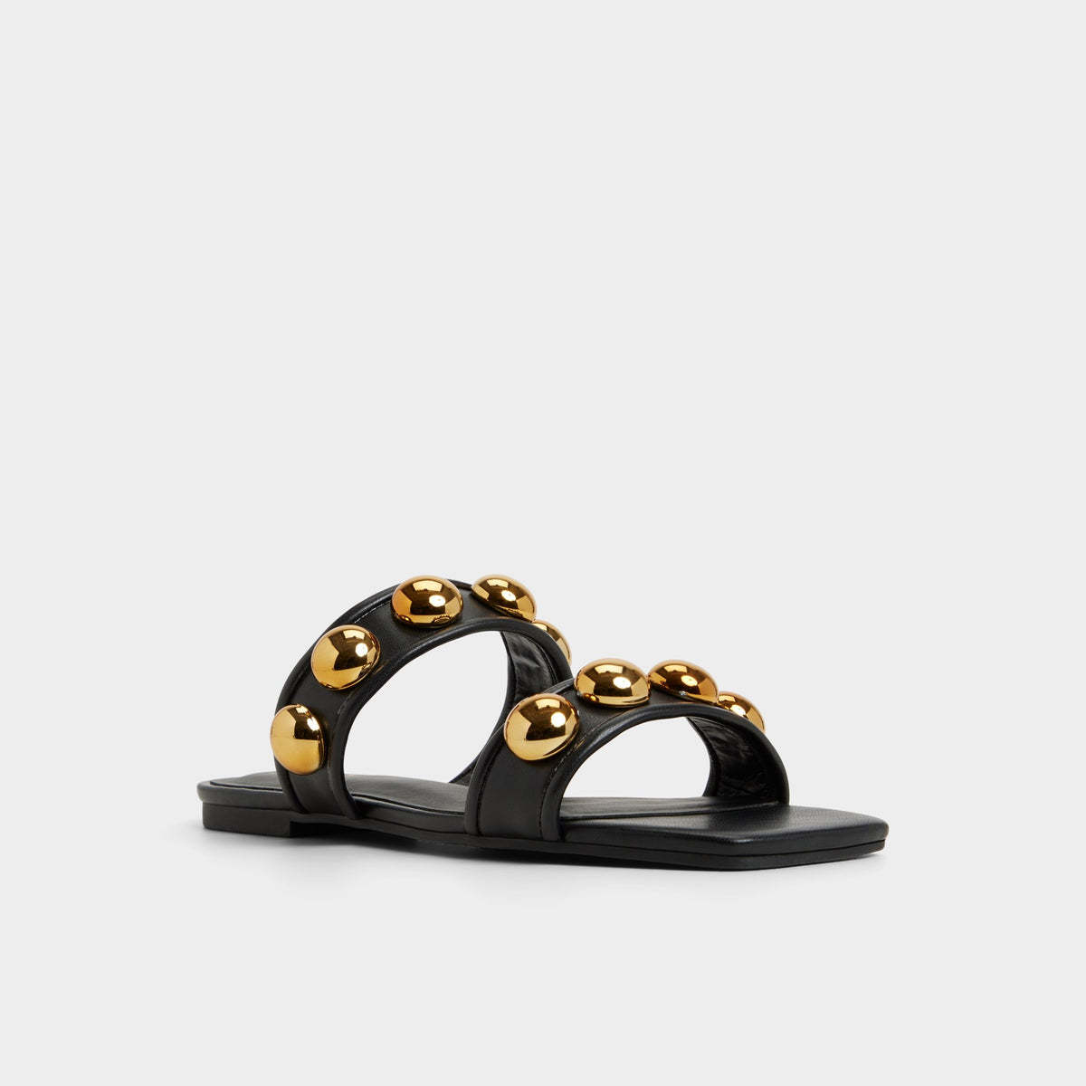 Angle de trois quarts de la face avant de Noir Katalena Slide sandal